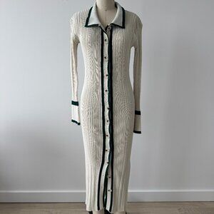 Knitted Sweater Long Dress Vintage Long Sleeve V Neck Bodycon Maxi Dress size XS